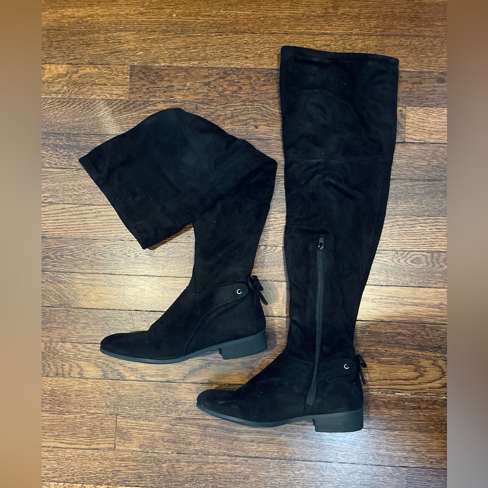 Black Suede Finish Over the Knee Black Boots